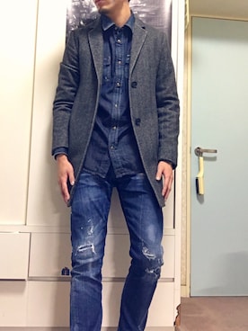 「JIL SANDER（ジルサンダー）のアイテム（チェスターコート）」を使った、yusukeさん（メンズ・178cm）の秋コーディネート