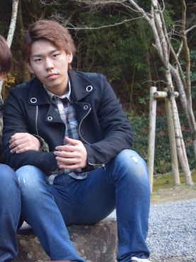 「伊勢神宮」｜「アイテム（ライダースジャケット）」を使った、fuxxさん（メンズ・170cm）の冬コーディネート