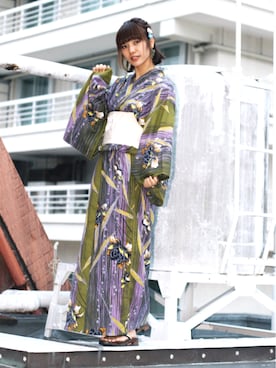 「アイテム（浴衣、グリーン系）」を使った、あいぴさん（レディース・162cm）の夏コーディネート