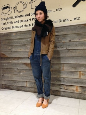 「TYPE BLUE（タイプブルー）のアイテム（つなぎ/オールインワン）」を使った、eriさん（レディース・153cm）の冬コーディネート