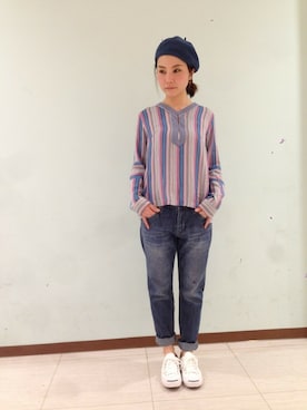 「TYPE BLUE（タイプブルー）のアイテム（パンツ）」を使った、eriさん（レディース・153cm）の春コーディネート