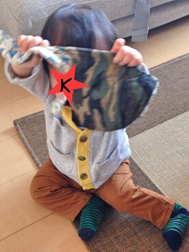 「アイテム（ママ＆ベビー、グリーン系）」を使った、me-☆i-さん（キッズ・70cm）の春コーディネート