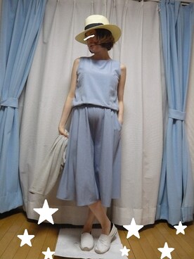 「Ray BEAMS（レイビームス）のRay BEAMS / 中折れ HAT（ハット）」を使った、mogumoguさん（レディース・160cm）の夏コーディネート