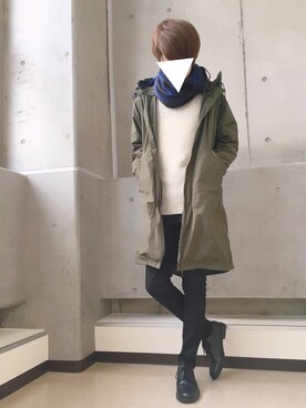 「白ニット」｜「アイテム（モッズコート）」を使った、おかもさん（メンズ・174cm）の秋コーディネート