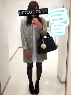 「水色」｜「アイテム（ノーカラージャケット）」を使った、mamitassさん（レディース・162cm）の冬コーディネート