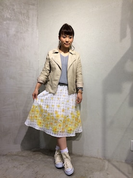 「AS KNOW AS PINKY（アズノゥアズピンキー）のアイテム（ライダースジャケット）」を使った、よしださん（レディース・157cm）の春コーディネート