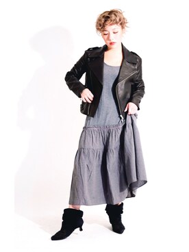 「Y's（ワイズ）のアイテム（ライダースジャケット）」を使った、PLAYFULさん（レディース・157cm）の秋コーディネート