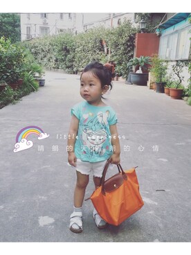 「ZARA KIDSのアイテム（Tシャツ/カットソー、グリーン系）」を使った、EvaBabyさん（キッズ）の夏コーディネート