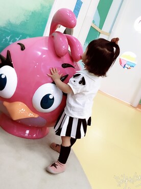 「no brand（ノーブランド）のアイテム（スカート、ブラック系）」を使った、EvaBabyさん（キッズ）の夏コーディネート