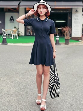 「 ハット」｜「アイテム（ワンピース/ドレス）」を使った、HOTPINGさん（レディース・163cm）の夏コーディネート