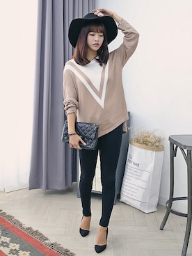「ラインニット」｜HOTPINGさん（レディース・163cm）の秋コーディネート