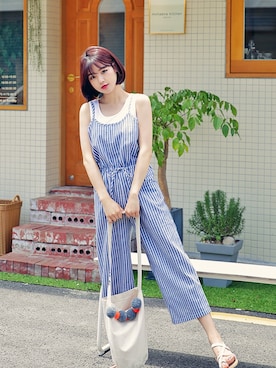 「HOTPING（ホッピン）のアイテム（つなぎ/オールインワン）」を使った、HOTPINGさん（レディース・163cm）の夏コーディネート