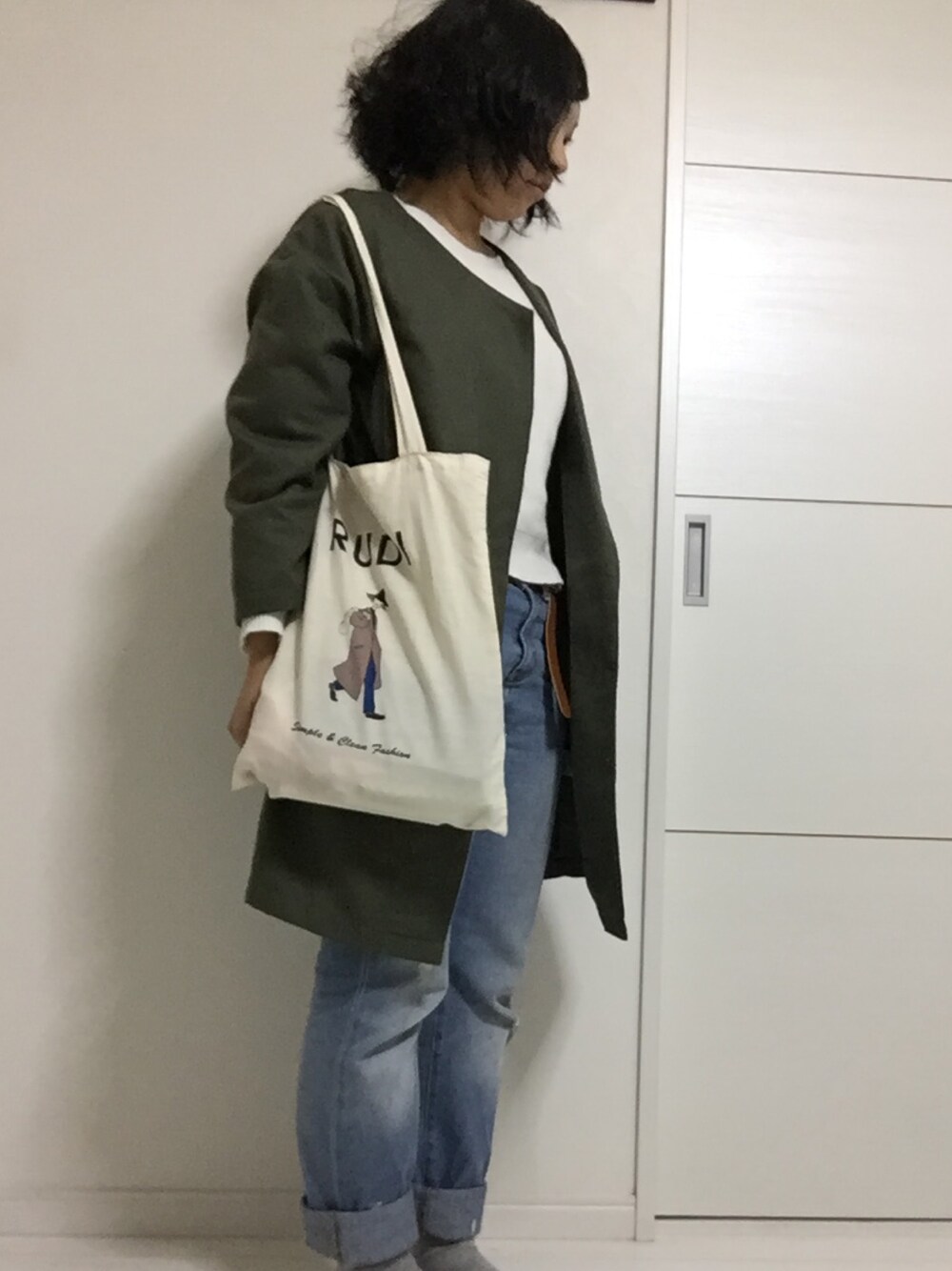 「Kastaneのオープンカラーガウン（その他アウター、グリーン系）」を使った、ｕ☕️さん（レディース・151cm）の秋コーディネートの1枚目の写真