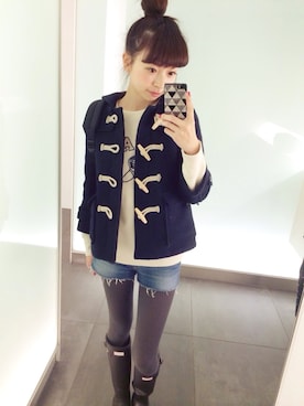 「雨の日」｜「アイテム（スウェット）」を使った、sayaさん（レディース・162cm）の冬コーディネート