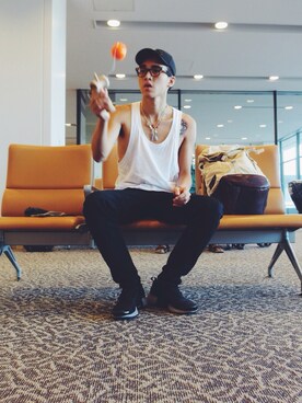 「アイテム（おもちゃ、オレンジ系）」を使った、ShangLei Wenさん（メンズ・180cm）の夏コーディネート