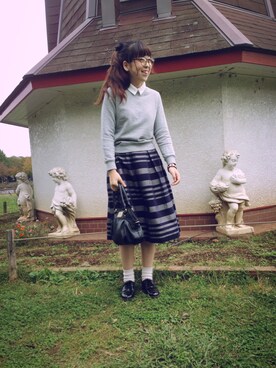 「タックスカート」｜「アイテム（その他）」を使った、かなみさん（レディース・163cm）の秋コーディネート