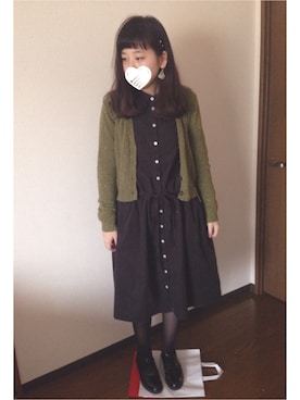 「黒ワンピ」｜「アイテム（チェスターコート）」を使った、かなみさん（レディース・163cm）の冬コーディネート