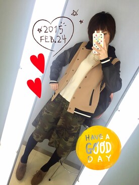 「PAGEBOY（ページボーイ）のアイテム（スタジャン）」を使った、haruさん（レディース・157cm）の冬コーディネート