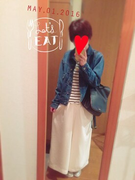 「スカラップ」｜「アイテム（デニムジャケット）」を使った、haruさん（レディース・157cm）の春コーディネート
