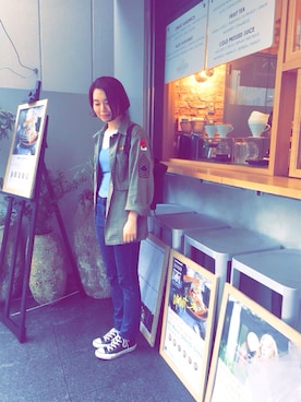 「かのさん」｜しゅがーろーるさん（レディース・163cm）の春コーディネート