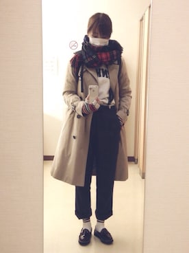 「ソックス」｜「アイテム（トレンチコート）」を使った、おまきさん（レディース・157cm）の冬コーディネート