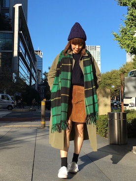 「ソックス」｜「アイテム（ステンカラーコート）」を使った、おまきさん（レディース・157cm）の秋コーディネート