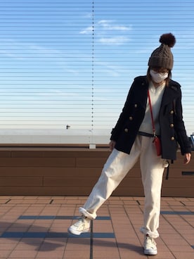 「PLAIN CLOTHING（プレーンクロージング）のアイテム（ニットキャップ/ビーニー）」を使った、おまきさん（レディース・157cm）の冬コーディネート
