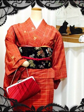 「ネコ」｜「アイテム（浴衣）」を使った、ゆーさん（レディース・167cm）の秋コーディネート