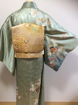 「アイテム（浴衣、グリーン系）」を使った、ゆーさん（レディース・167cm）の秋コーディネート