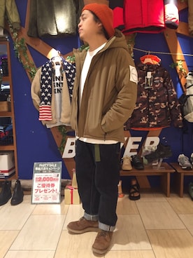 「BURLAP OUTFITTER（バーラップアウトフィッター）のアイテム（ダウンジャケット/コート）」を使った、伊藤さん（メンズ・165cm）の秋コーディネート