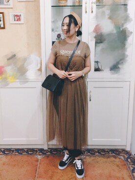 「VANS（バンズ）のアイテム（スニーカー、ブラック系）」を使った、athena*何静さん（レディース・163cm）の秋コーディネート