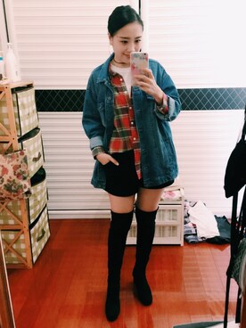 「烫のアイテム（ブーツ、ブラック系）」を使った、athena*何静さん（レディース・163cm）の冬コーディネート