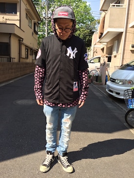 「Supreme （シュプリーム）のアイテム（ジャージ）」を使った、りょーたさん（メンズ・170cm）の春コーディネート