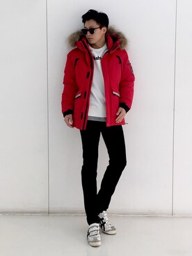 「red」｜「アイテム（ダウンジャケット/コート）」を使った、CLRIDE.nさん（メンズ・178cm）の秋コーディネート