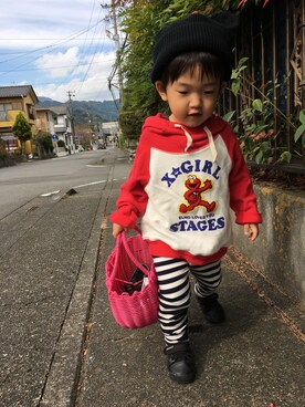 「X-girl Stages（エックスガールステージス）のアイテム（スウェット、その他）」を使った、koooさん（キッズ・90cm）の秋コーディネート