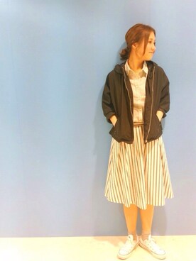 「ストライプスカート」｜「アイテム（ブルゾン）」を使った、chel＊＊さん（メンズ・156cm）の春コーディネート