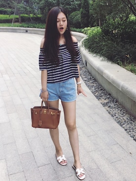 「アイテム（チューブトップ）」を使った、Aki♡さん（レディース・168cm・20代）の夏コーディネート