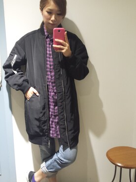 「jouetie（ジュエティ）のアイテム（スタジャン）」を使った、てゅーさん（レディース・165cm）の秋コーディネート