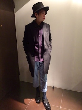 「ウールシャツ」｜「アイテム（チェスターコート）」を使った、hAoさん（メンズ・176cm）の冬コーディネート