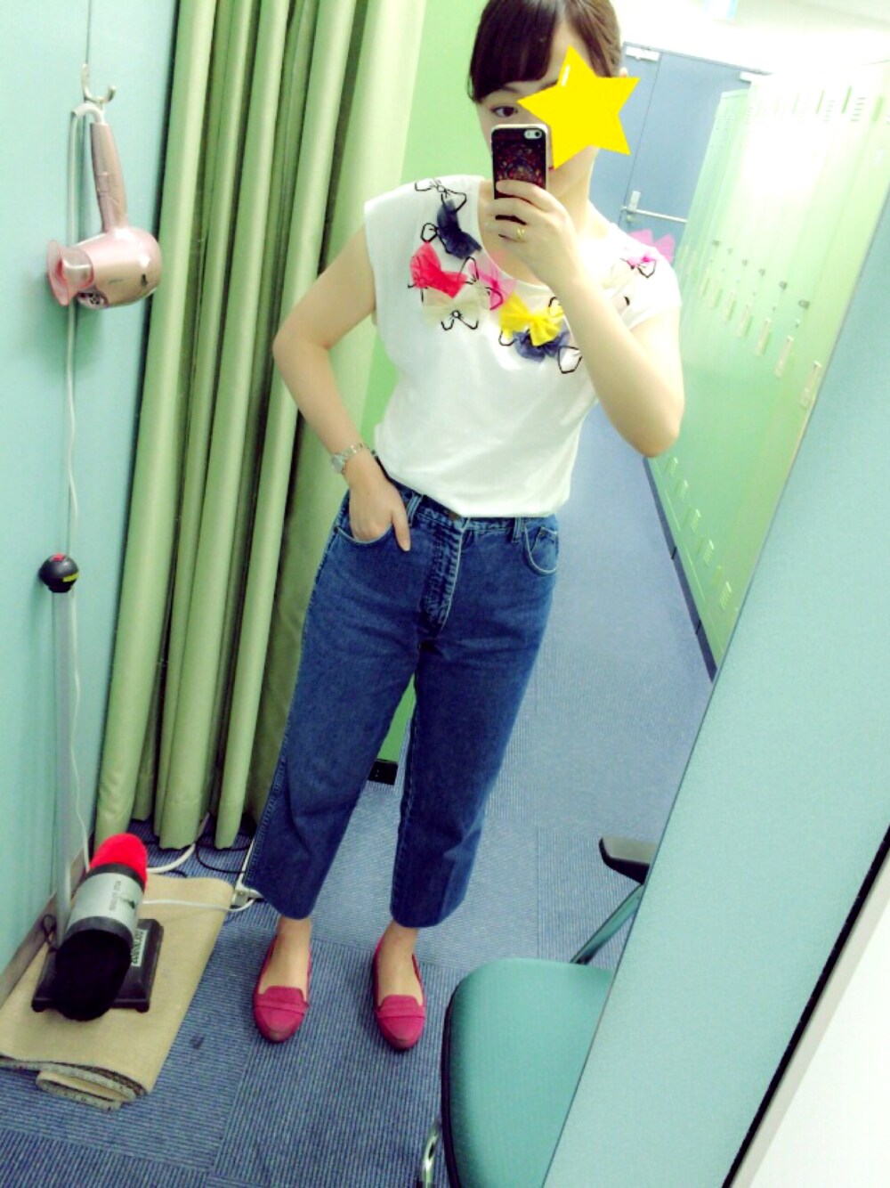 「denim、ootd、summer、coodinaite、laugh、casual、easy、loveit」｜「JILL STUARTのアイテム（Tシャツ/カットソー、ホワイト系）」を使った、Annyさん（レディース・164cm）の春コーディネートの1枚目の写真