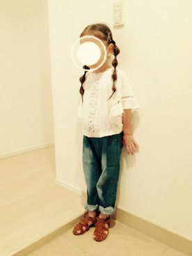 「petit main（プティマイン）のアイテム（シューズ）」を使った、ponrunさん（キッズ・110cm）の春コーディネート