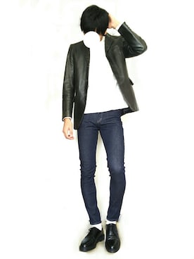 「UNIQLO（ユニクロ）のWOMEN ウルトラストレッチジーンズ（デニムパンツ）」を使った、とっきーさん（メンズ・184cm）の秋コーディネート