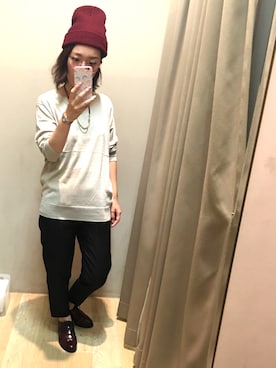 「earth music&ecology（アースミュージックアンドエコロジー）のアイテム（ニット/セーター、ベージュ系）」を使った、yoshiepiyoさん（レディース・159cm）の秋コーディネート