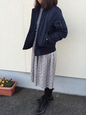 「AS KNOW AS PINKY（アズノゥアズピンキー）のアイテム（ノーカラージャケット）」を使った、Nodaさん（レディース・155cm）の冬コーディネート