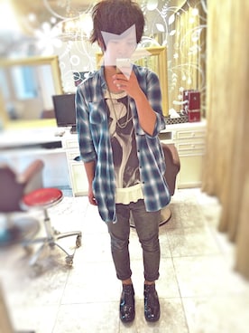 「no brand（ノーブランド）のアイテム（トップス、グレー系）」を使った、u&tさん（メンズ・173cm）の秋コーディネート