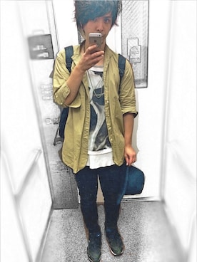 「no brand（ノーブランド）のアイテム（トップス、グレー系）」を使った、u&tさん（メンズ・173cm）の秋コーディネート
