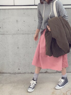 ♡asahi_66♡さんの「ミモレ丈のフレアースカート　ｂｙ　ｑｕｅ　ｍａｄｅ　ｍｅ」を使ったコーディネート