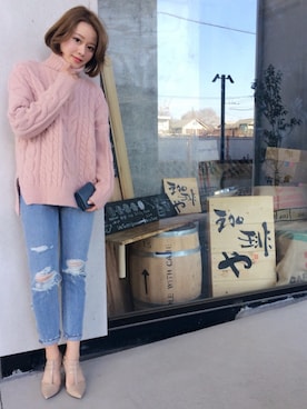 「くすみピンク」｜「アイテム（財布/小物）」を使った、sayaさん（レディース・163cm）の冬コーディネート