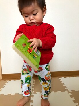 「babyGAP（babyGAP）のアイテム（ニット/セーター、レッド系）」を使った、hachiさん（キッズ）の秋コーディネート