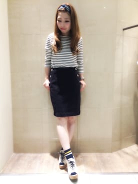 「ひざ丈スカート」｜「アイテム（ブーツ）」を使った、もっちさん（レディース・153cm）の春コーディネート